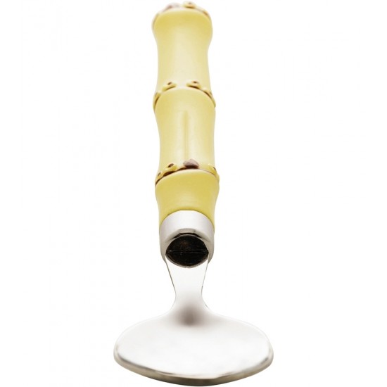 Jogo 6 Colheres Para Sobremesa 18,5cm De Aço Inox Com Cabo De Plástico Bambu Natural